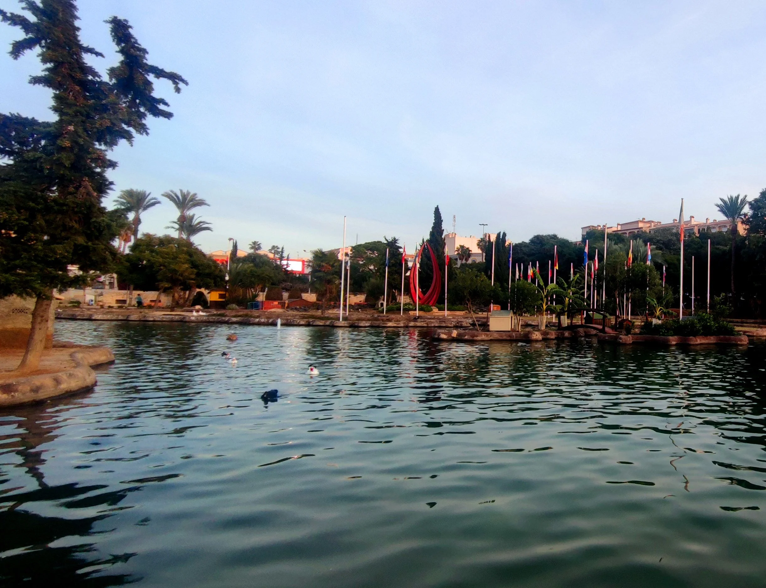 An evening view of the lake of Parque De Las Naciones, Torrevieja